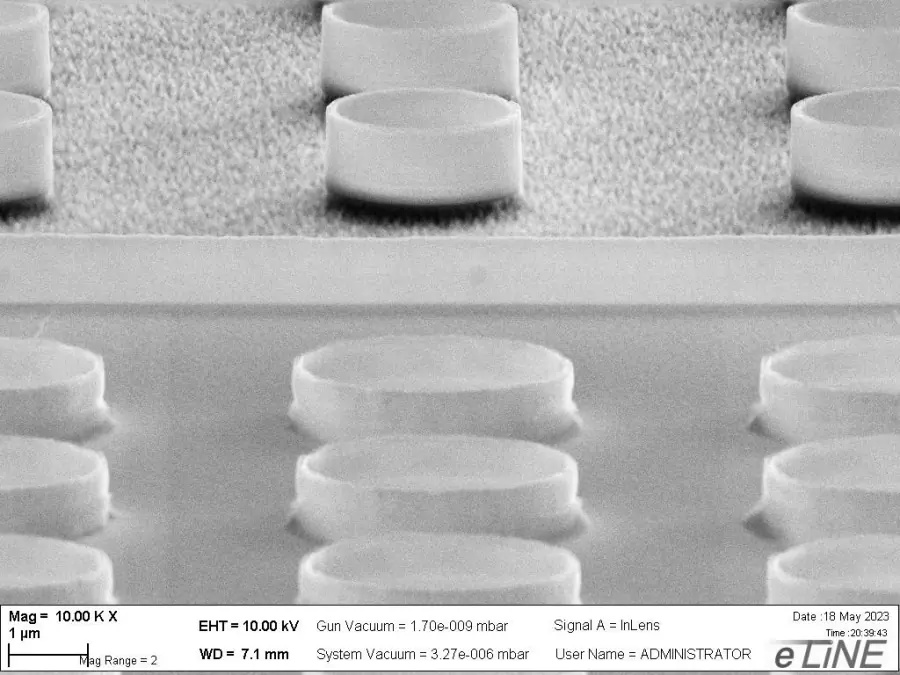 Development of technology for manufacturing nanostructures and studying their topology using an electron microscope with the Raith e_LiNE electronic lithography system