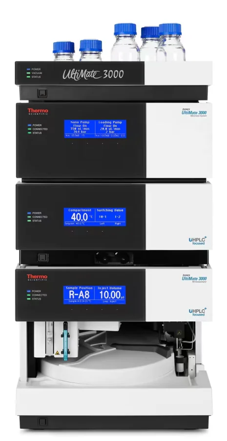 Система Ultimate 3000 NanoLC Sysytem (Thermo Fisher Scientific), соединенной с Q Exactive HF benchtop Orbitrap масс-спектрометром (Thermo Fisher Scientific) через источник наноэлектроспрея